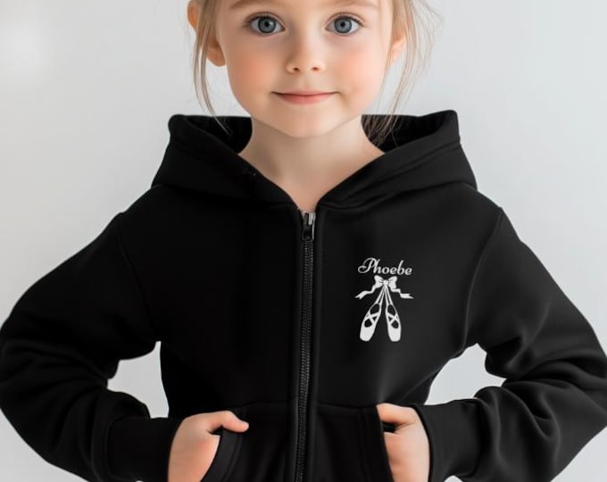Personalised Girls Ballet Hoodie: Ballerina Dance Zip-Up Jacket