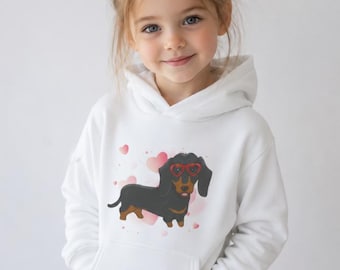 Kids Dachshund Hoodie: Girls Sausage Dog Sweatshirt (3-13 yrs)