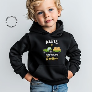 Personalized Kids Tractor Hoodie: &#39;Mad About Tractors&#39; Farmer Gift