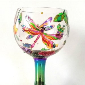 Libellula dipinta a mano Gin Glass Thick Stem Bicchieri Gin personalizzati
