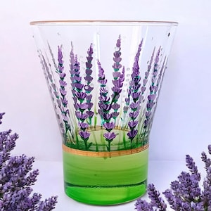 Lavender Hand Painted Glass ,Water Juice Glass Tumbler, Lavender Gift, Birthday, Wedding, Engagement Gift, Teacher Gifts