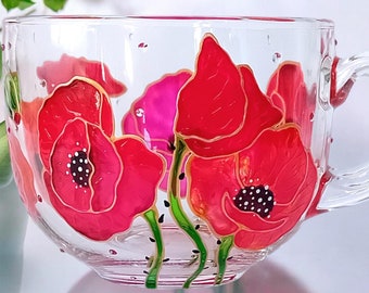 Hand Painted Poppy Mug, Personalized Flower Coffee Mug, Mother's Day Gift