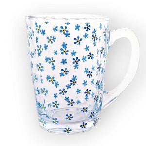 Hand Painted Forget-Me-Not Glass Mug: Personalized Floral Gift
