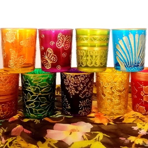Hand Painted Glass Tealight Holder: Gold Accent Votive Candle