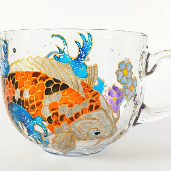 Personalized Koi Mug, Koi Carp Gift, Personalized Husband Gift, Dad Mug Koi, Art Painted Mug