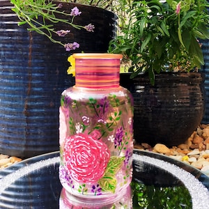 Hand Painted Floral Glass Vase: Pink & Purple Summer Decor