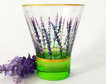 Hand Painted Lavender Glass ,Water Juice Glass Tumbler, Lavender Gift, Birthday, Wedding, Engagement Gift, Teacher Gifts