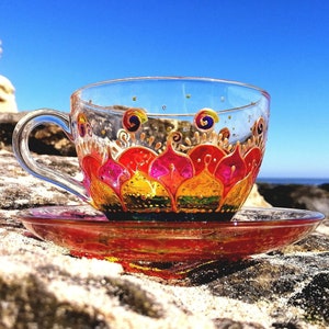 Hand Painted Mandala Tea Cup and Saucer: Personalized Bohemian Gift