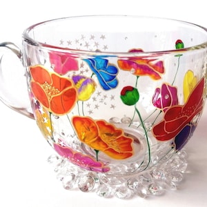 Personalized Floral Gift Mothers Day Mug Botanical Gift Big Mug Tea Mug Custom Mug Glass Coffee Mug Large Coffee Mug Hand Painted Glass Mug