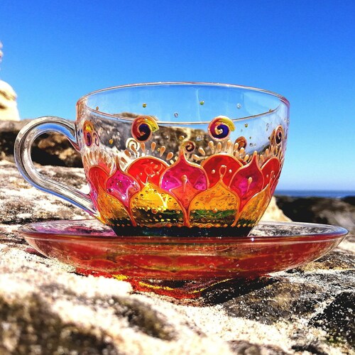 Hand Painted Mandala Tea Cup and Saucer: Personalized Bohemian Gift