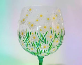 Personalized Hand Painted Gin Balloon Glass, Daisy Design