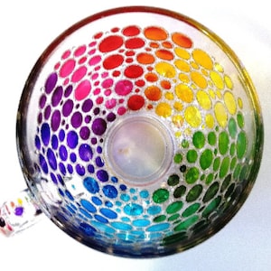 Coffee Mug Rainbow Glass Mug Colorful Large Glass Cup Multi Coloured Bubbles Mug Sun Catcher Painted Glass Cup Pride Gift