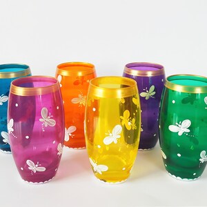 Hand Painted Butterfly Glass Tumbler: Colorful Hiball Glass