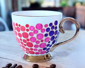 Hand Painted Ceramic Coffee Mug, Rainbow Bubbles, Personalized Gift