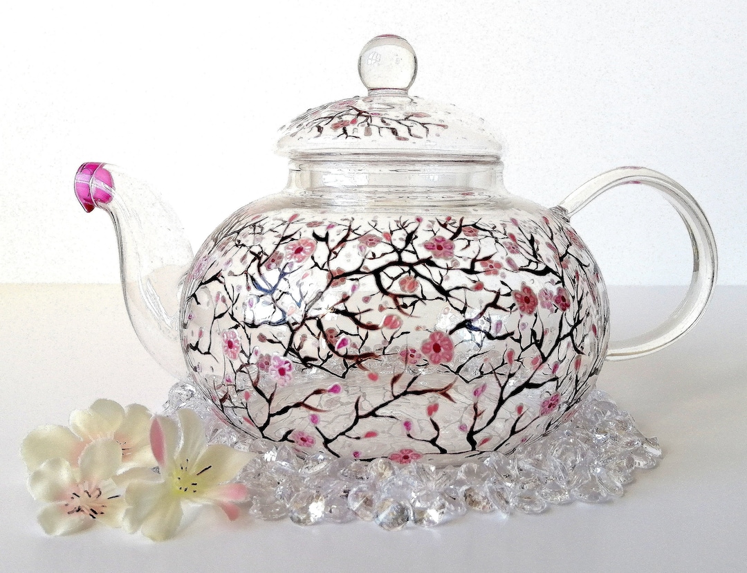 Cherry Blossom Unique Teapot Pink Blossom Glass Teapot With Infuser