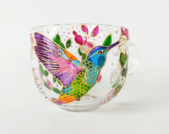 Personalized Hummingbird Stained Glass Mug: Artistic Bird Lover Gift