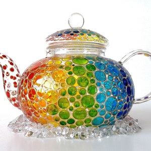 Hand Painted Rainbow Glass Teapot: Colorful Tea Lover Gift