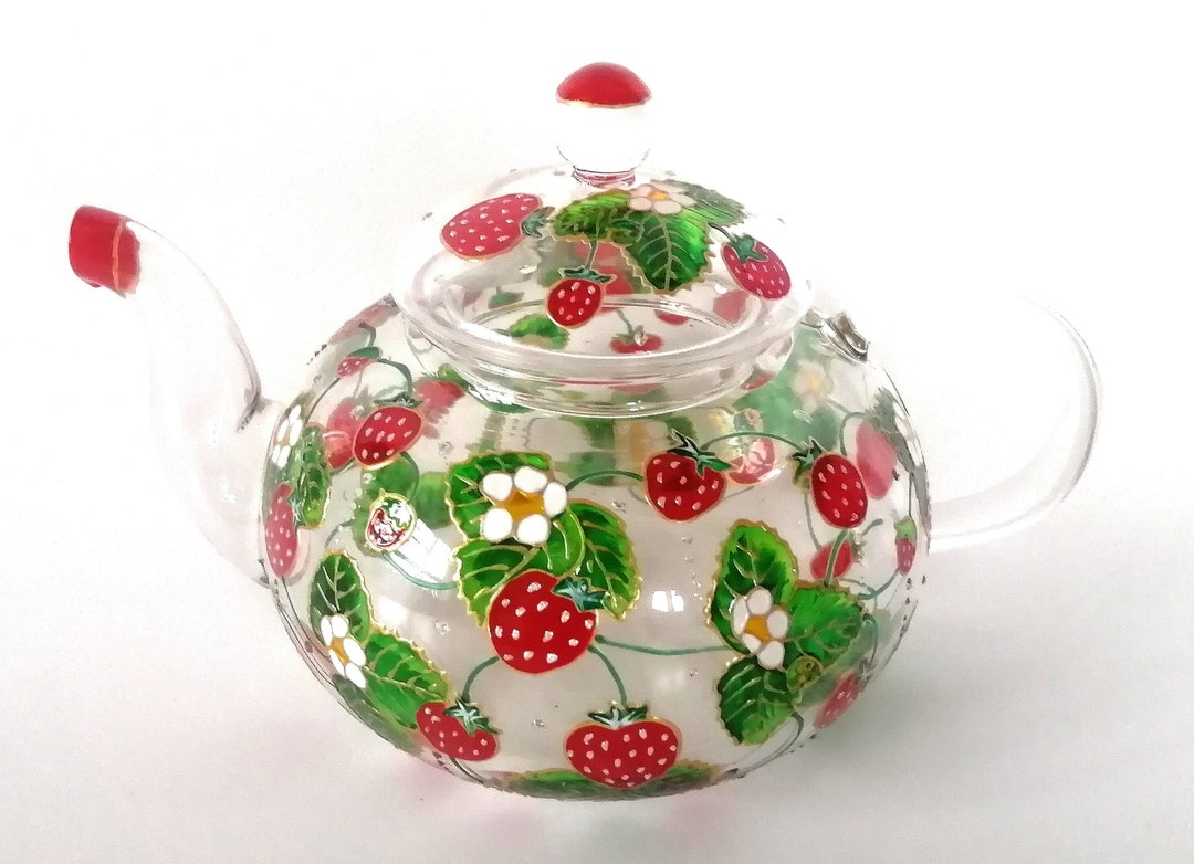 Hand Painted Glass Strawberries Teapot Fruit Personalised Etsy