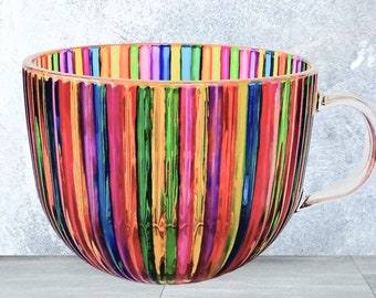 Handmade Rainbow Glass Coffee Mug: Large Colorful Sun Catcher