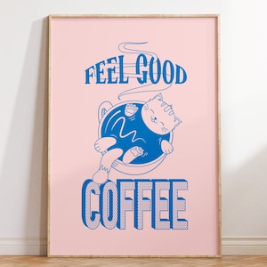 Printable wall art cat, Retro Coffee quote print, Digital download, Printable decor, Large printable art, Downloadable prints, Coffee bar