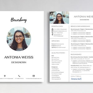 Application template German modern professional with cover letter & cover sheet tabular CV for students for Canva IOS, Android, CV