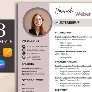 Bewerbungsvorlage deutsch Lebenslauf tabellarisch kreativ Anschreiben modern Deckblatt Schüler Muster Design schlicht beige rose Praktikum