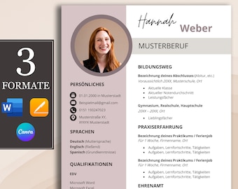 Ansökningsmall för tyskt CV, tabellformat, kreativt personligt brev, modernt försättsblad, exempeldesign för student, enkel beige rosa praktikplats