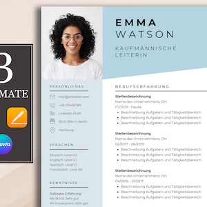 CV application cover letter Word and Pages, application template modern canva, tabular CV, sample template creative blue