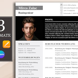 Szablon aplikacji w języku niemieckim, wzór CV, list motywacyjny, arkusz tytułowy, CV tabelaryczne nowoczesny, wzór CV w aplikacji, język niemiecki; Słowo