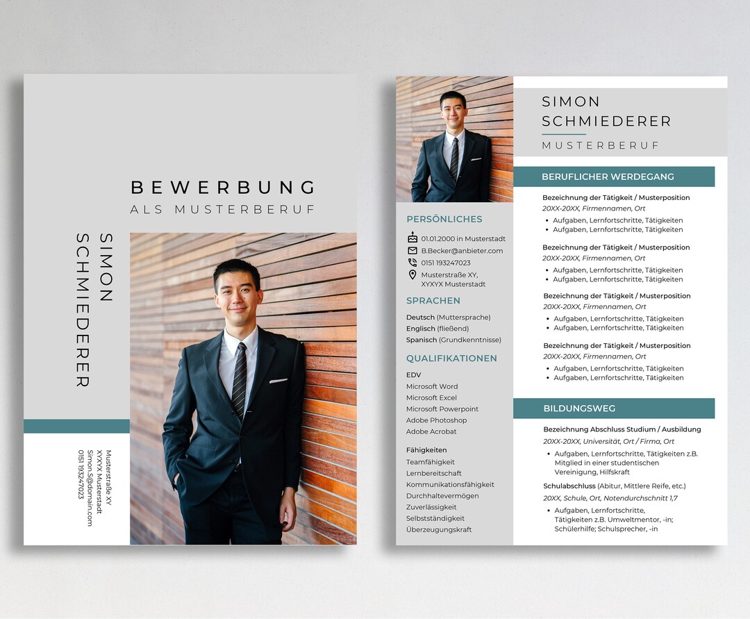 Application Template German Tabular CV Creative Cover Letter Modern ...