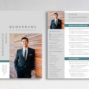 May include: A resume template featuring a professional headshot, contact details, and sections for work experience and education. The resume is designed in a modern and minimalist style with a blue and grey colour scheme.