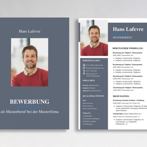 Application template German professional tabular resume man cover letter cover letter canva pattern modern dark design application cv