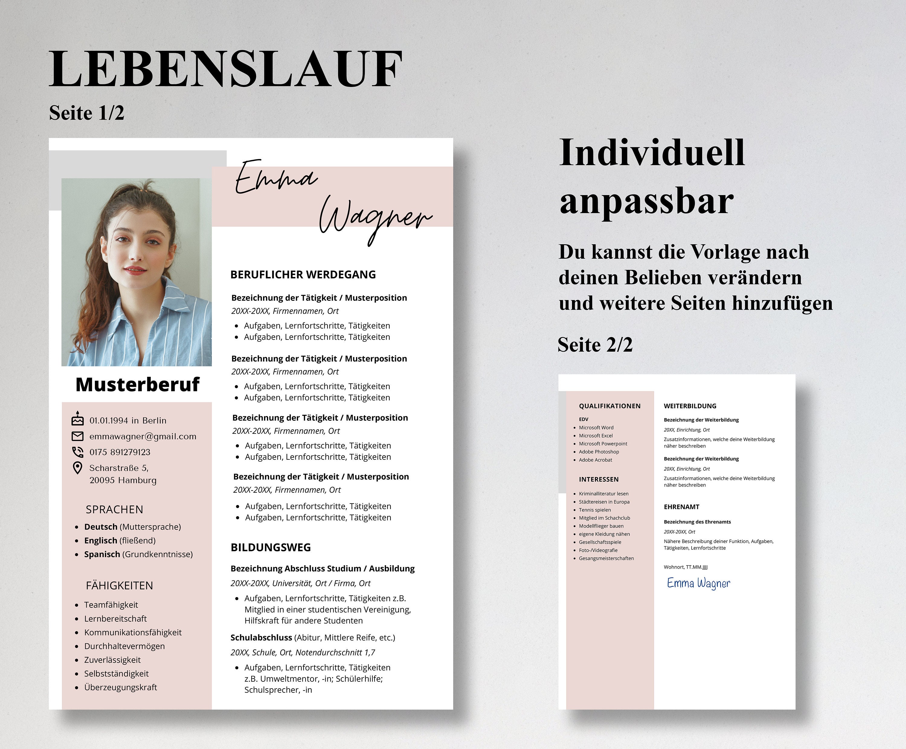 Resume Template German Application Templates Cover Letter - Etsy