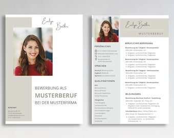 Ansökningsmall för tyskt CV, tabellformat, kreativt personligt brev, modernt försättsblad, exempeldesign för student, enkel beige ljus praktikplats