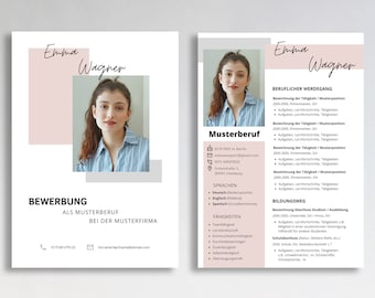 Resume template German application templates cover letter tabular application modern student canva pattern creative beige rose