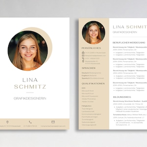 Resume template German application templates tabular cover sheet application student modern Canva cover letter sample beige creative CV