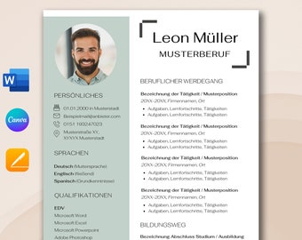 Resume template German application template tabular cover sheet application student modern canva cover letter pattern beige creative green
