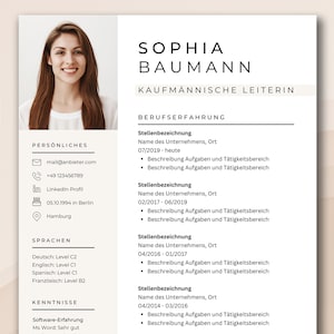 Plantilla de solicitud para Word Pages y Canva, CV tabular con carta de presentación, hoja de presentación y carta de motivación, alemán, beige