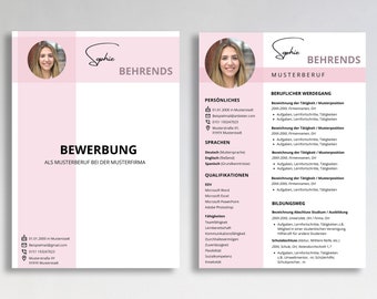 Ansökningsmall för tyskt CV i tabellform, kreativt personligt brev, modernt försättsblad för studenter, exempeldesign, enkelt rosa praktikplats, rosa CV