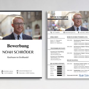 Application template German simple design tabular CV template black white sample cover letter cover sheet businessman, woman, trade
