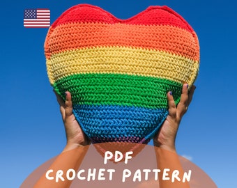 Rainbow Pride Heart Pillow Crochet Pattern | Beginner-Friendly DIY (PDF Download)