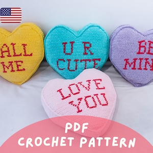 Valentine&#39;s Day Candy Heart Pillow Plushie | Crochet Amigurumi Pattern