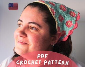 Patrón de pañuelo de flores a crochet: Pañuelo cuadrado de abuela (patrón PDF)