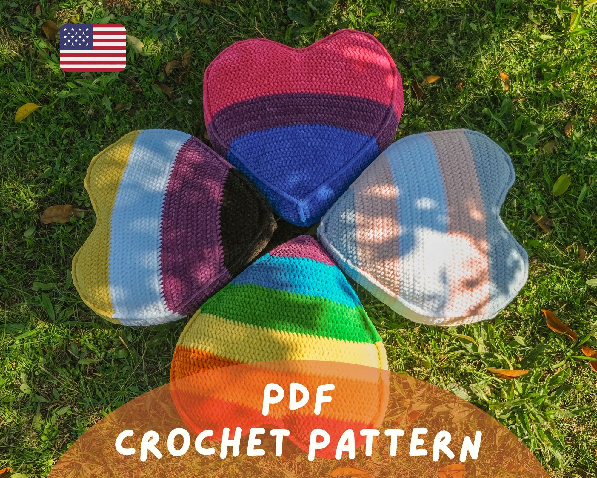 LGBTQIA+ Pride Heart Pillows Crochet Pattern Bundle