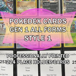 Gen 1 tijdelijke Pokedex Binder-kaarten - alle 151 Pokemon PLUS alle vormen, megas, regionale kaarten, enz. - FYSIEKE KAARTEN - stijl 1 vereenvoudigd