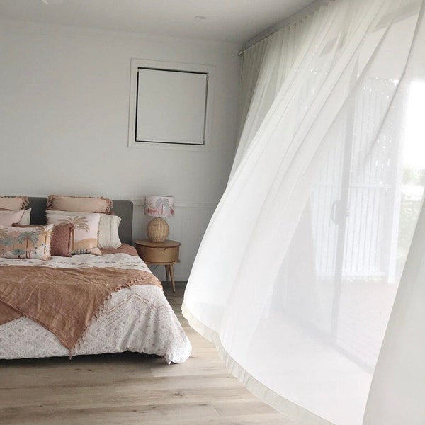 Linen Sheer Curtains for living room, Custom Size Drapery panels for bedroom, Rod Pocket, Sheer Curtain For Track