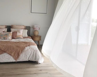 Cortinas transparentes de lino para sala de estar, paneles de cortinas de tamaño personalizado para dormitorio, bolsillo para varilla, cortina transparente para pista