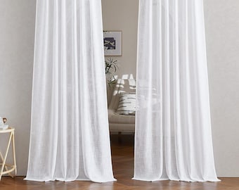 Linen Sheer Curtain Custom Size Panels for living room, Rod Pocket Linen Curtain, Light & Airy Privacy Sheer Panels for Bedroom