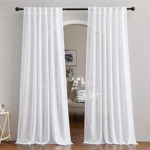 Linen Sheer Curtain Custom Size Panels for living room, Rod Pocket Linen Curtain, Light & Airy Privacy Sheer Panels for Bedroom
