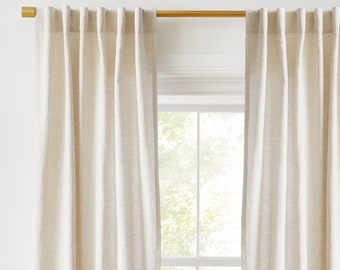 Cortinas de lino natural para sala de estar, ojal, bolsillo para varilla, gancho/anillo, opciones de riel, paneles de cortinas de lino, para dormitorio